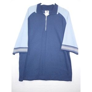 VTG Wooden Dog Mens XL Blue Stripe Long Sleeve 1/4 Zip Shirt Collar Skater